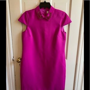 NWT Badgley Mischka hot pink satin party dress. Beaded collar.